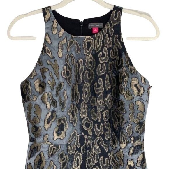 Vince Camuto Animal Print Fit and Flare Dress Size 0 Sleeveless Metallic New - Picture 4 of 11
